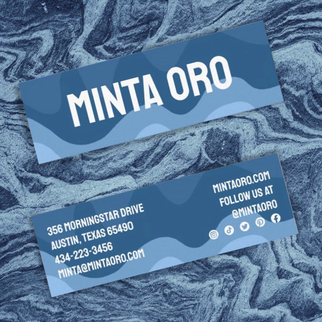 Blue Shapes Handmade Wavy Stripes w Social Icons Mini Business Card (Creator Uploaded)