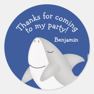 Blue Shark Birthday Favour Thank You Classic Round Sticker