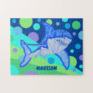 Blue Shark Great White Cool Personalised Kids Jigsaw Puzzle