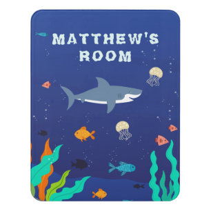 Blue Shark Kids Room Door Sign