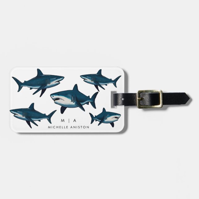 Blue Shark | Monogram Custom Luggage Tag (Front Horizontal)