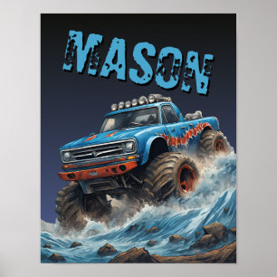 Blue Shark Monster Truck Custom Name Poster