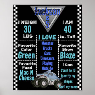 Blue Shark Monster Truck Milestone Chart Poster