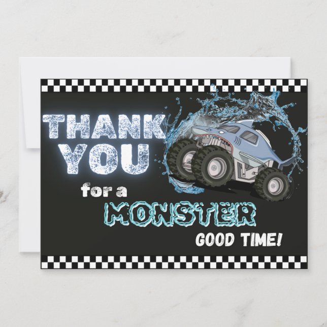 Blue Shark Monster Truck Thank You Note (Front)