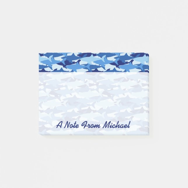 Blue Shark Pattern | Add Your Name Post-it Notes (Front)