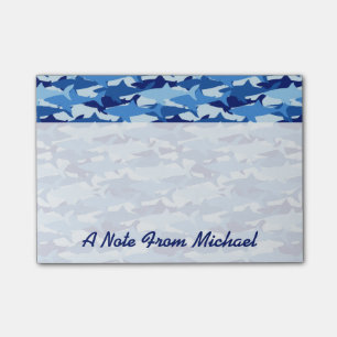 Blue Shark Pattern   Add Your Name Post-it Notes
