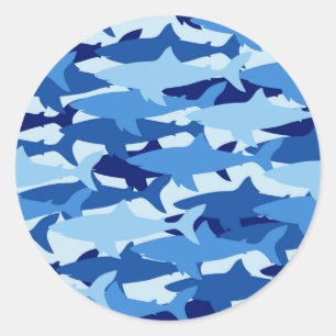 Blue Shark Pattern Classic Round Sticker