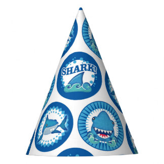 Blue Shark Pattern - Cute Boys Shark Attack Party Hat