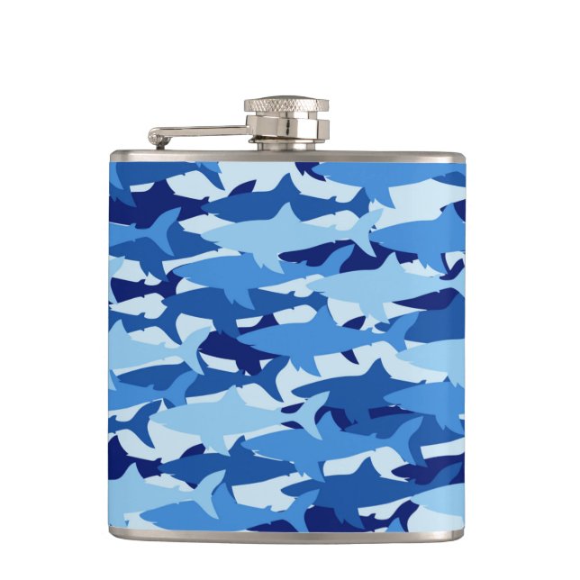 Blue Shark Pattern Hip Flask (Front)