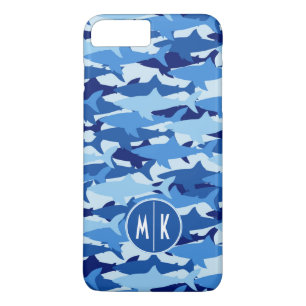 Blue Shark Pattern   Monogram iPhone 8 Plus/7 Plus Case
