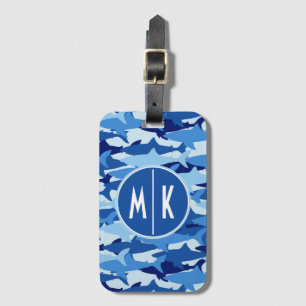Blue Shark Pattern   Monogram Luggage Tag