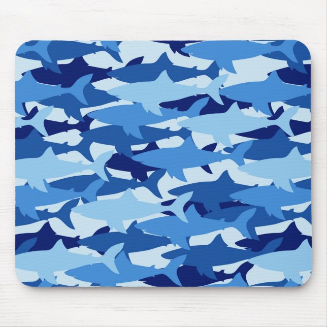 Blue Shark Pattern Mouse Mat (Front)