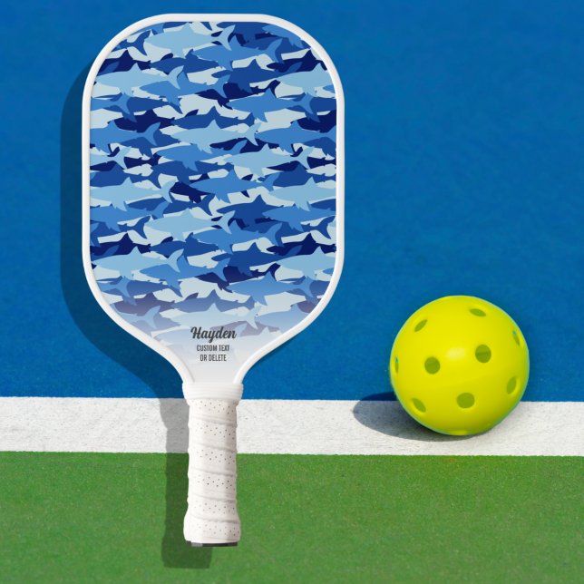 Blue Shark Pattern Personalised Text Pickleball Paddle (Creator Uploaded)