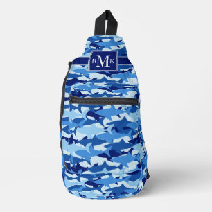 Blue Shark Pattern Sling Bag