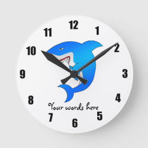 Blue shark round clock