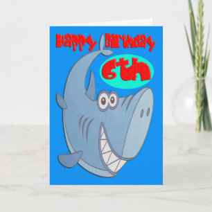 Blue Shark Sixth Birthday Card