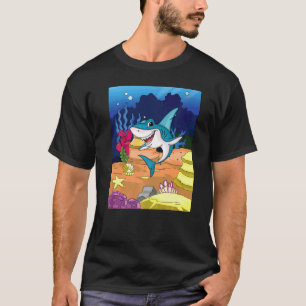 Blue Shark Swimming Under The Ocean With Big Smile T-Shirt