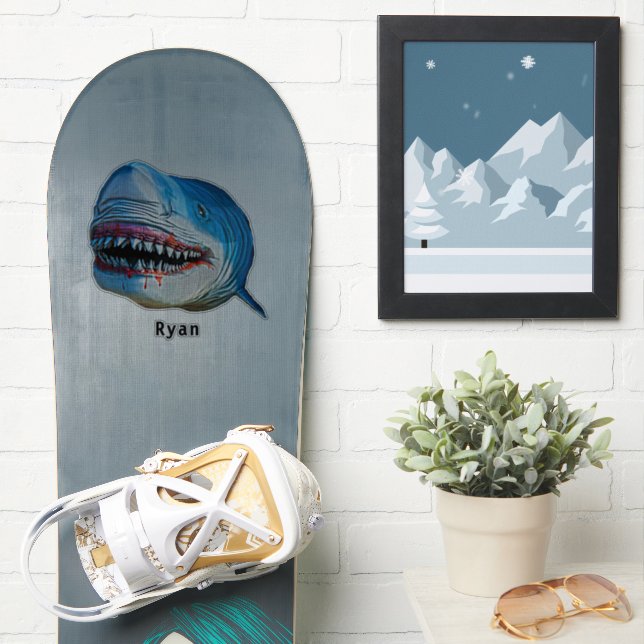 Blue Shark Terror Ocean Marine Animal Cartoon Name (Snowboard)
