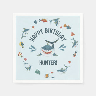 Blue Shark Themed Birthday Party Napkins for Kids