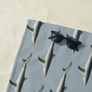 Blue Shark, Vintage Aquatic Ocean Marine Life Beach Towel