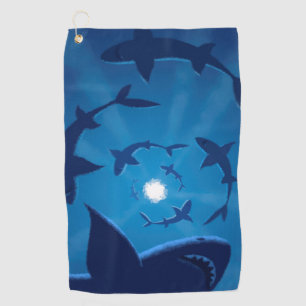 Blue Shark White Moon Undersea Golf Towel