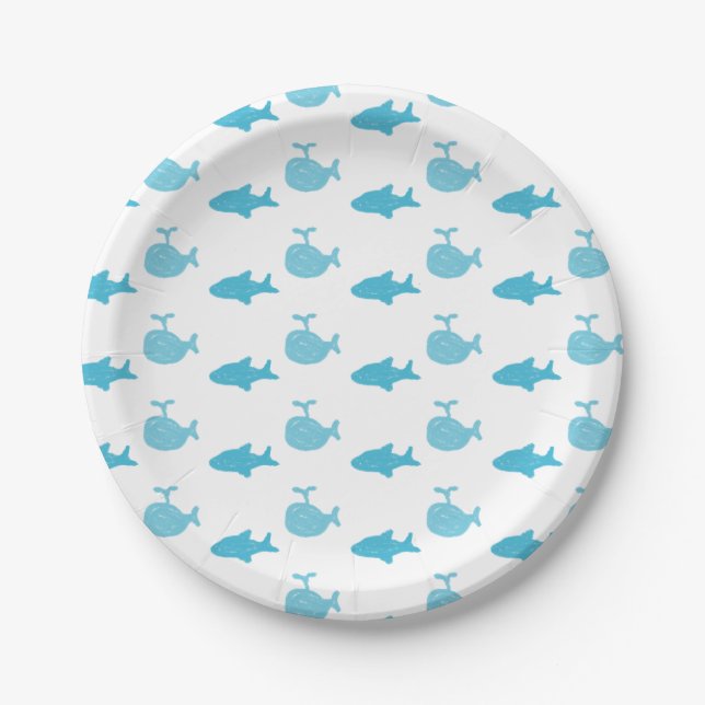 Blue Sharks and Whales Personalised Boy's Birthday Paper Plate (Front)