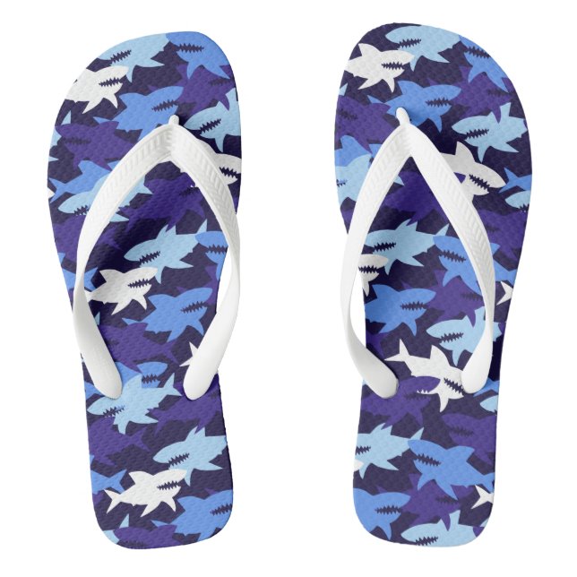 Blue Sharks Camouflage Pattern Flip Flops (Footbed)