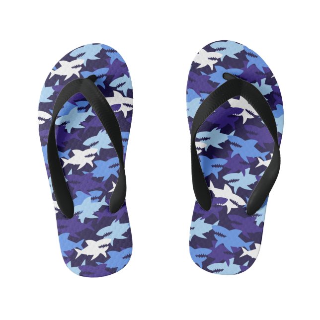 Blue Sharks Camouflage Pattern Kid's Flip Flops (Footbed)