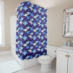 Blue Sharks Camouflage Pattern Shower Curtain