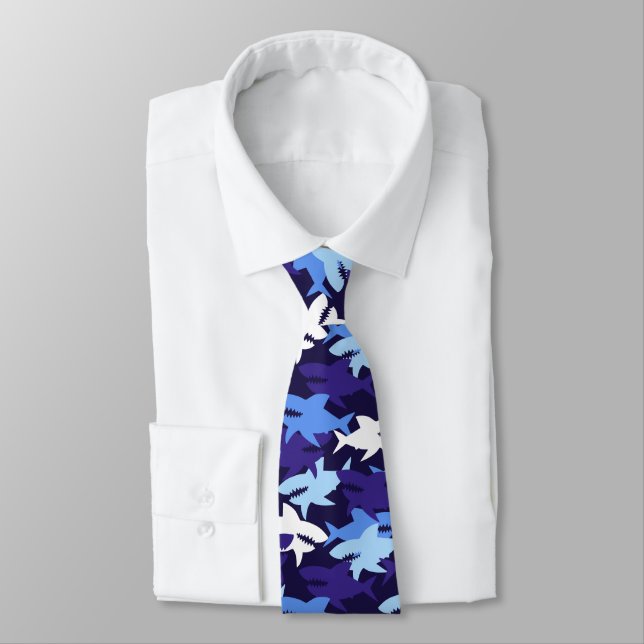 Blue Sharks Camouflage Pattern Tie (Tied)