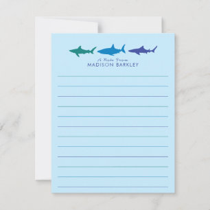 Blue Sharks Cute Kid's Flat Stationary Cards