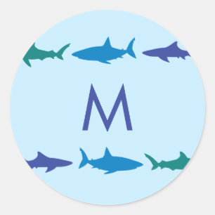 Blue Sharks Cute Kid's Name Envelope Seal Stickers