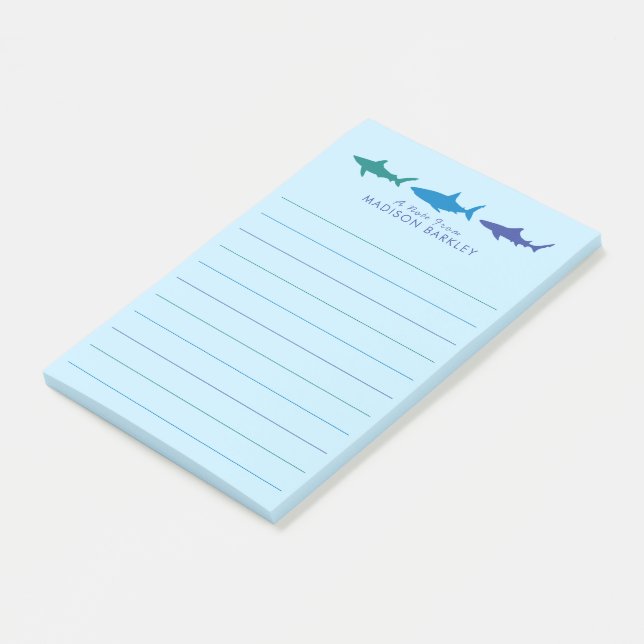 Blue Sharks Cute Kid's Post-it Notes (Angled)
