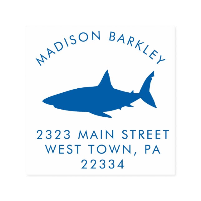 Blue Sharks Cute Kid's Return Address Stamp (Design)