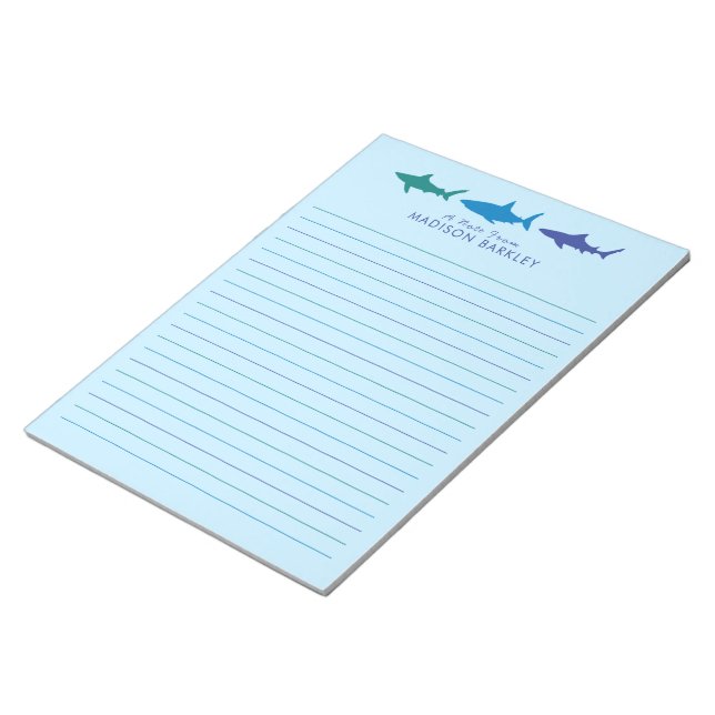 Blue Sharks Cute Kid's Stationary Notepad (Angled)