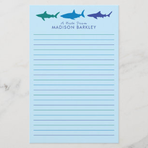 Blue Sharks Cute Kid's Stationery