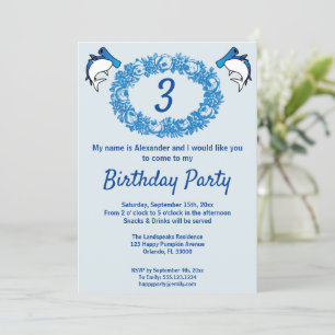 Blue Sharks & Rose Wreath for Birthday Invitation