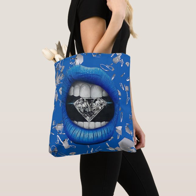 Blue shattered glass and diamonds tote bag (Close Up)
