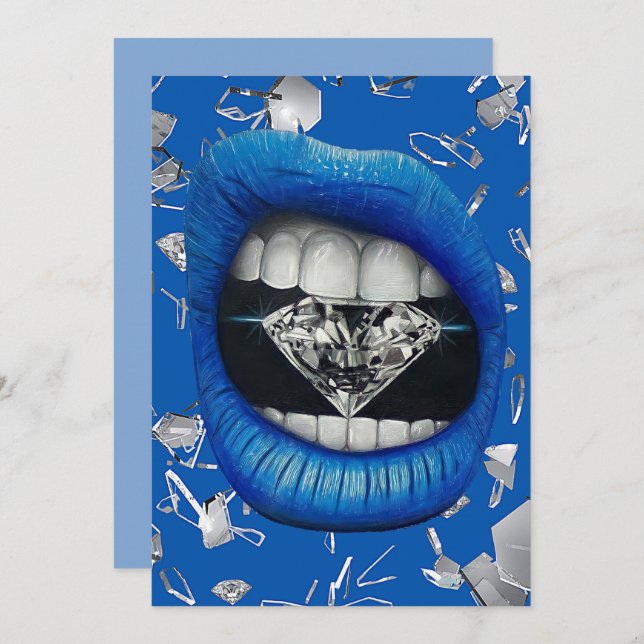 Blue shattered glass and diamonds tote bag thank y thank you card (Front/Back)