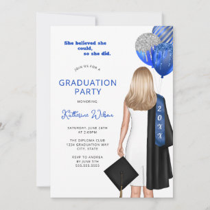 Blue She Believed Photo Graduation Party Invitation