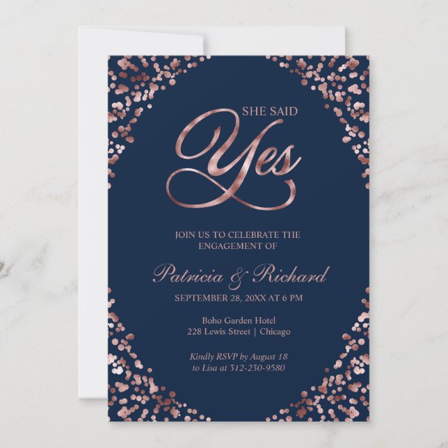 Blue She Said Yes Engagement Party Invitation (Front)