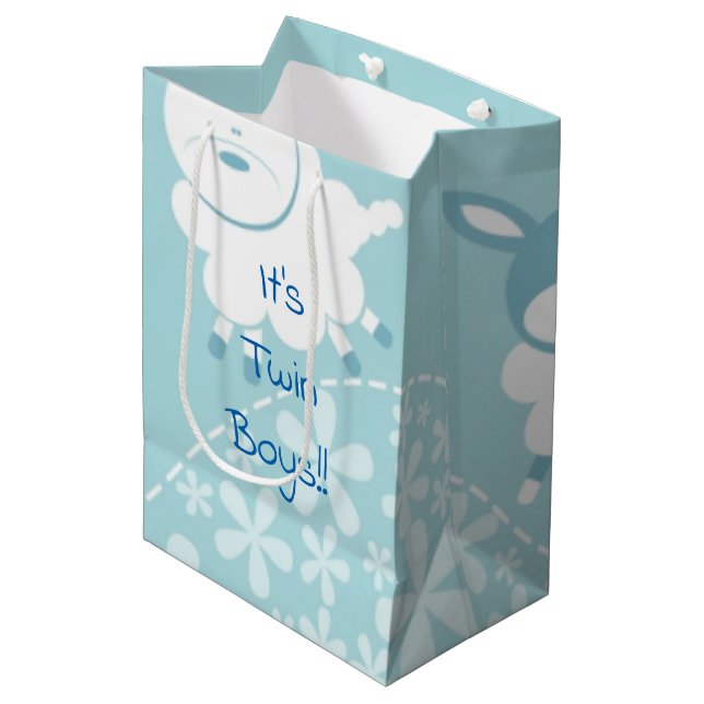 blue sheep baby boy shower medium gift bag (Front Angled)
