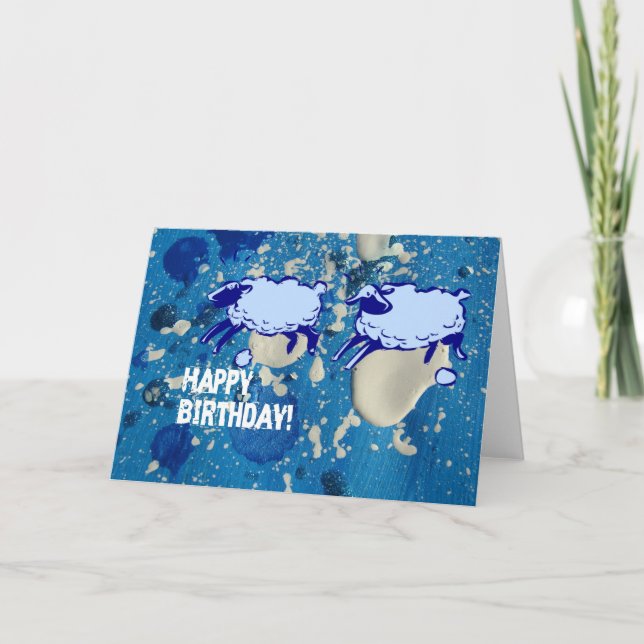 Blue Sheep Paint Splash Birthday Card (Front)