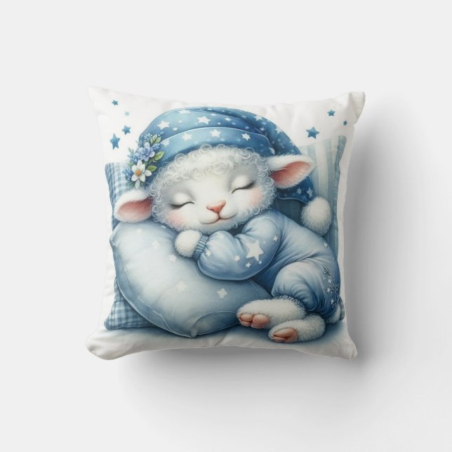 Blue Sheep Throw Pillow - Soft and Dreamy Comfort (Front)