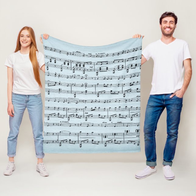 Blue Sheet Music Fleece Blanket (In Situ)