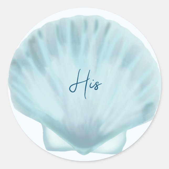 blue shell beach wedding  classic round sticker (Front)