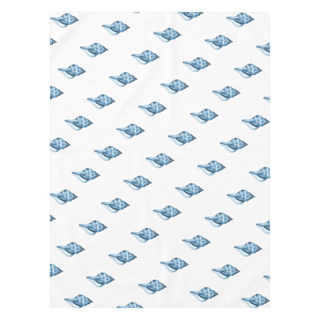 Blue shell nautical coastal beach sea ocean tablecloth (Front)