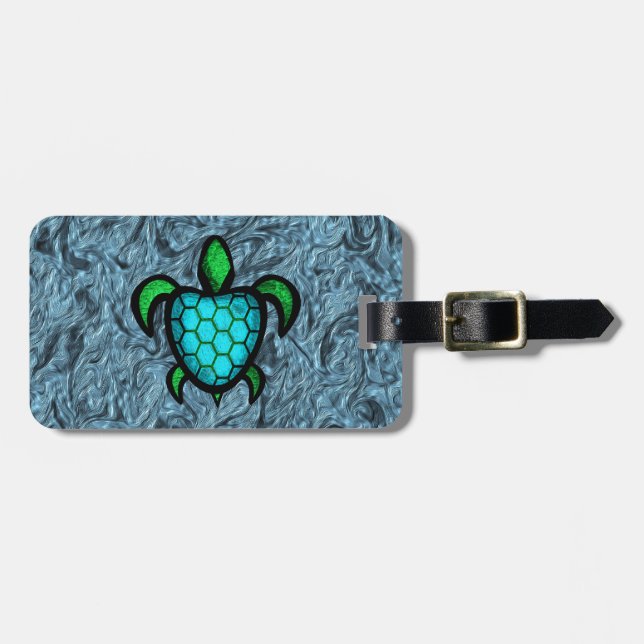 Blue Shell Turtle Luggage Tag (Front Horizontal)