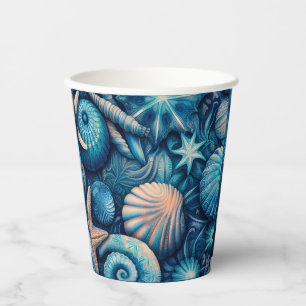 Blue Shells Beach Batik Starfish Sand Dollar Paper Cups
