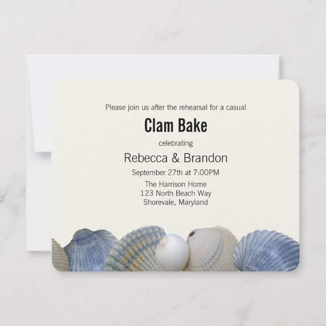 Blue Shells Clam Bake Rehearsal Dinner Invitation (Front)